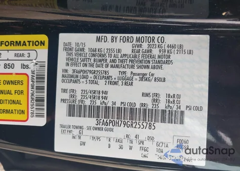 2016 Ford Fusion Se из США, поврежденный, VIN 3FA6P0H79GR255785